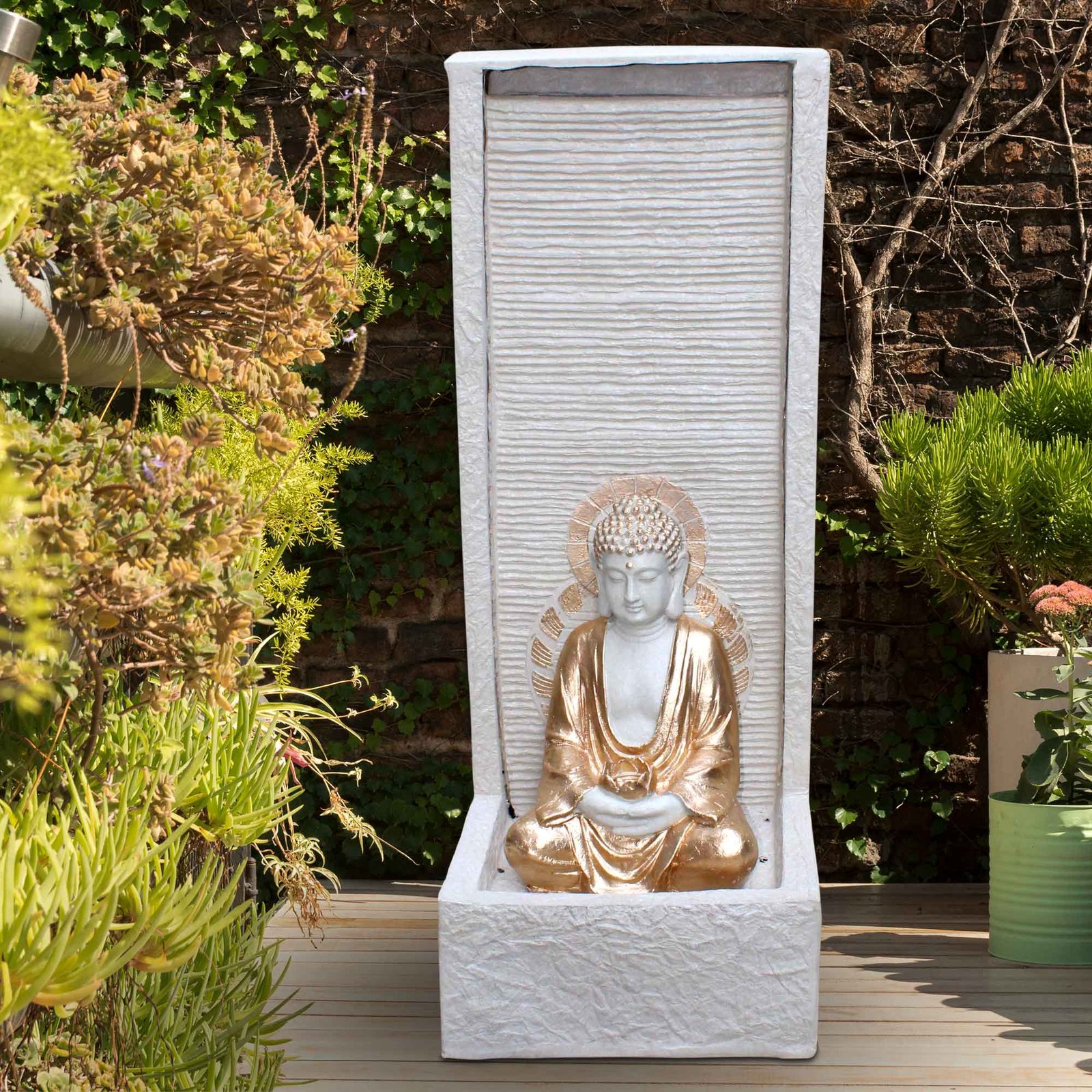Lord Buddha Back side waterfall big water fountain outdoor Sandstone finish with Lights 91 cm G57GX2513IGDMX-320