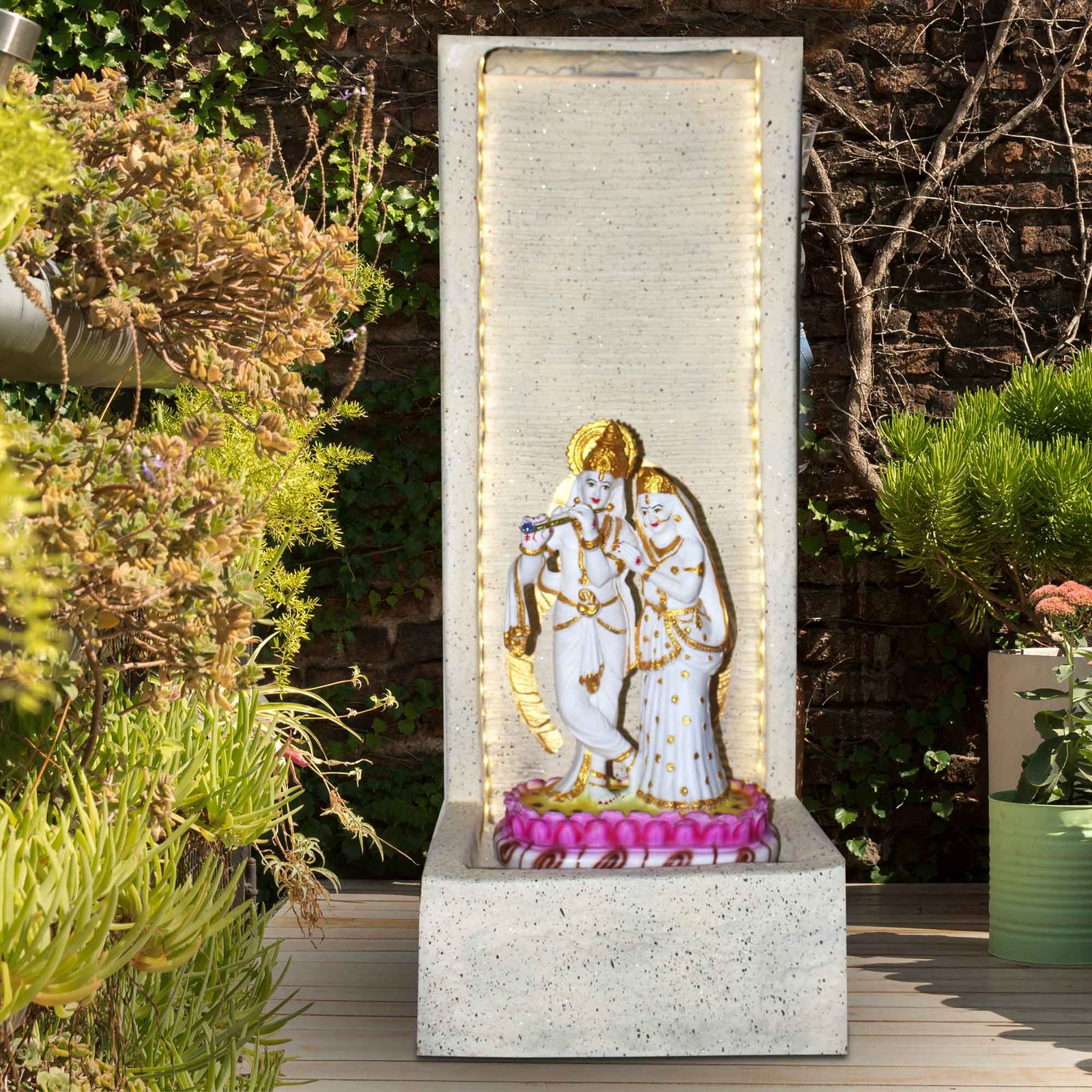 Lord Radha Krishna outdoor water fountain for garden Sandstone finish with Lights 91 cm G57GX2513IGDMX-600WGCMX