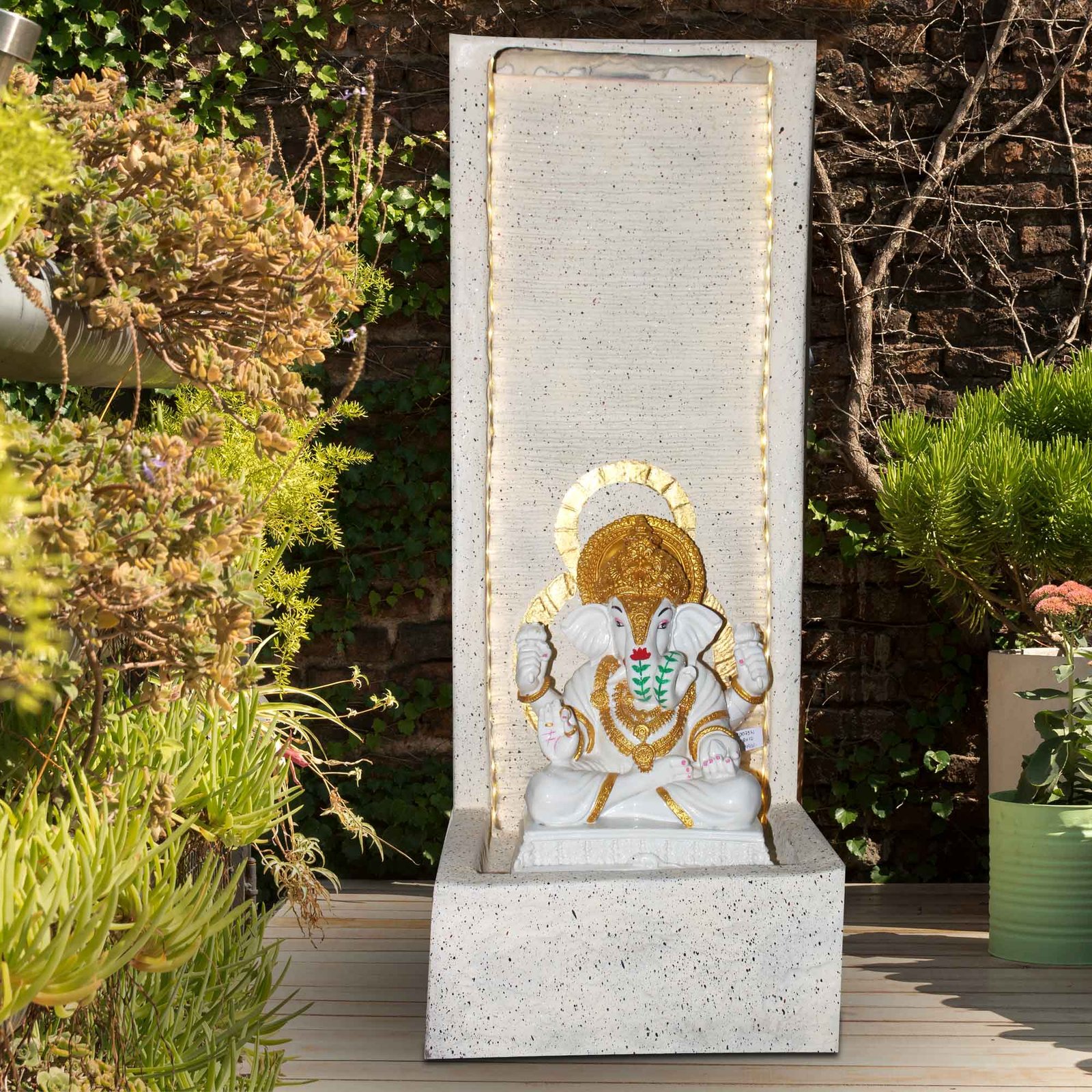 Jharna Ganesha water fountain for garden outdoor big size Sandstone finish with Lights 91 cm G57GX2513IGDMX-696WGLGX