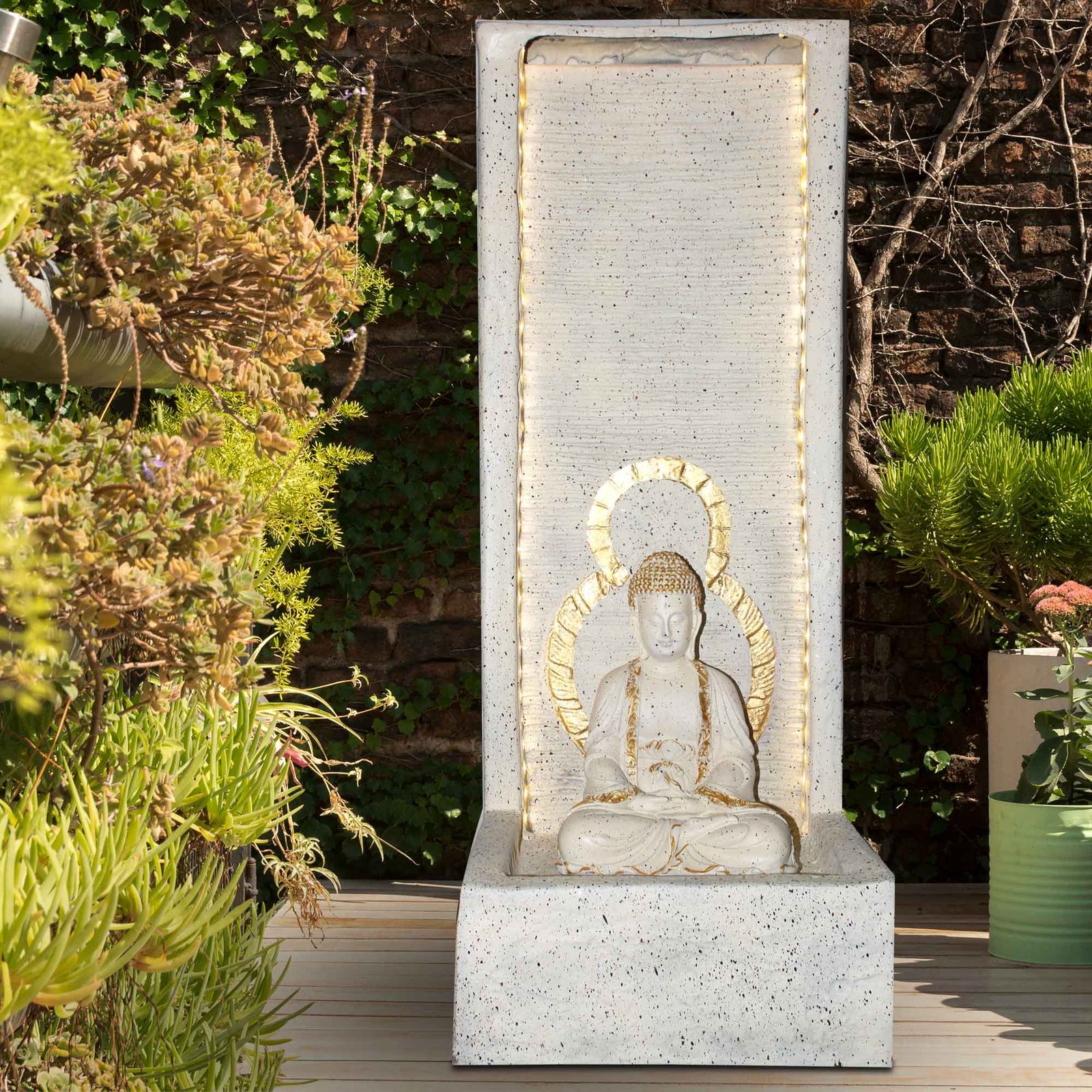 Lord Buddha Back side waterfall outdoor water fountain for home Sandstone finish with Lights 91 cm G57GX2513IGDMX-91IGDMX
