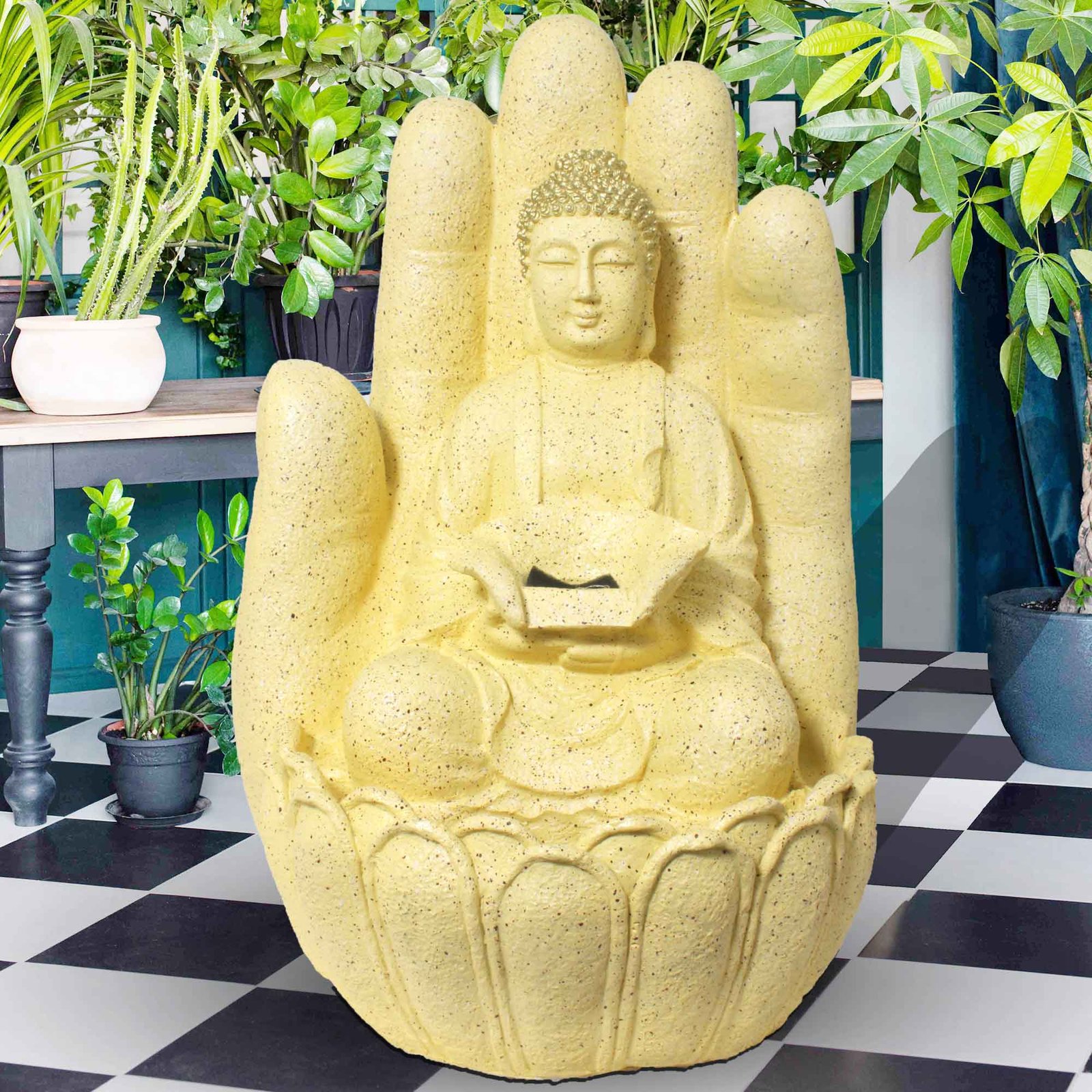Lord Buddha sitting on hand big fountain for home decor waterfall outdoor Sandstone finish with Lights 79 cm G57GX2514IIDMX