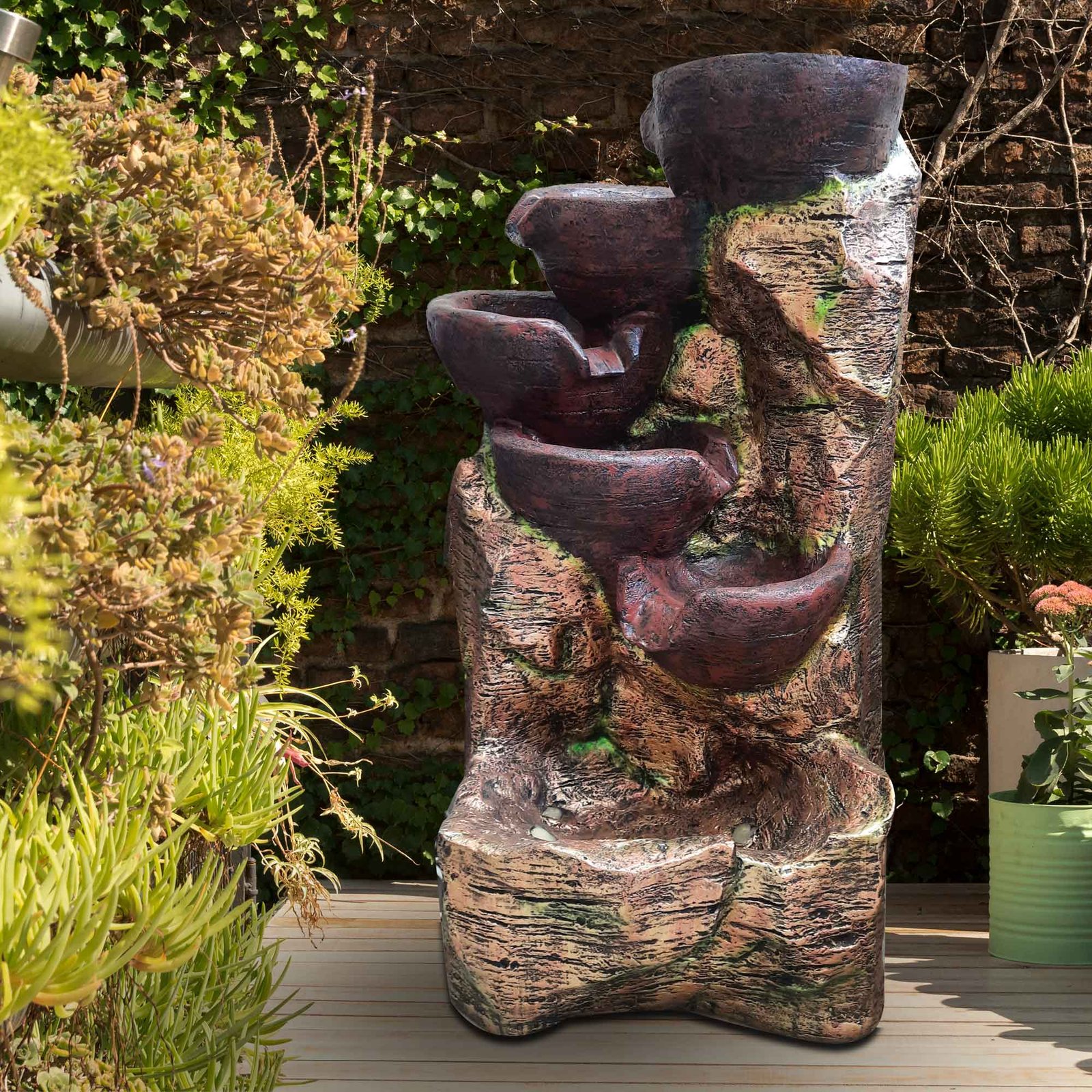 Handicraft 5 Step Diya water fountain for garden outdoor big size Fiber Antique metallic finish with Lights 76 cm G57GX2521AGAMX