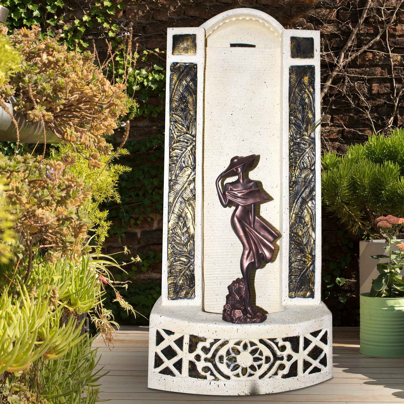 Decorative Lady waterfall fountain outdoor garden Sandstone finish with Lights 122 cm G57GX2529IGDMX-291CCAGX