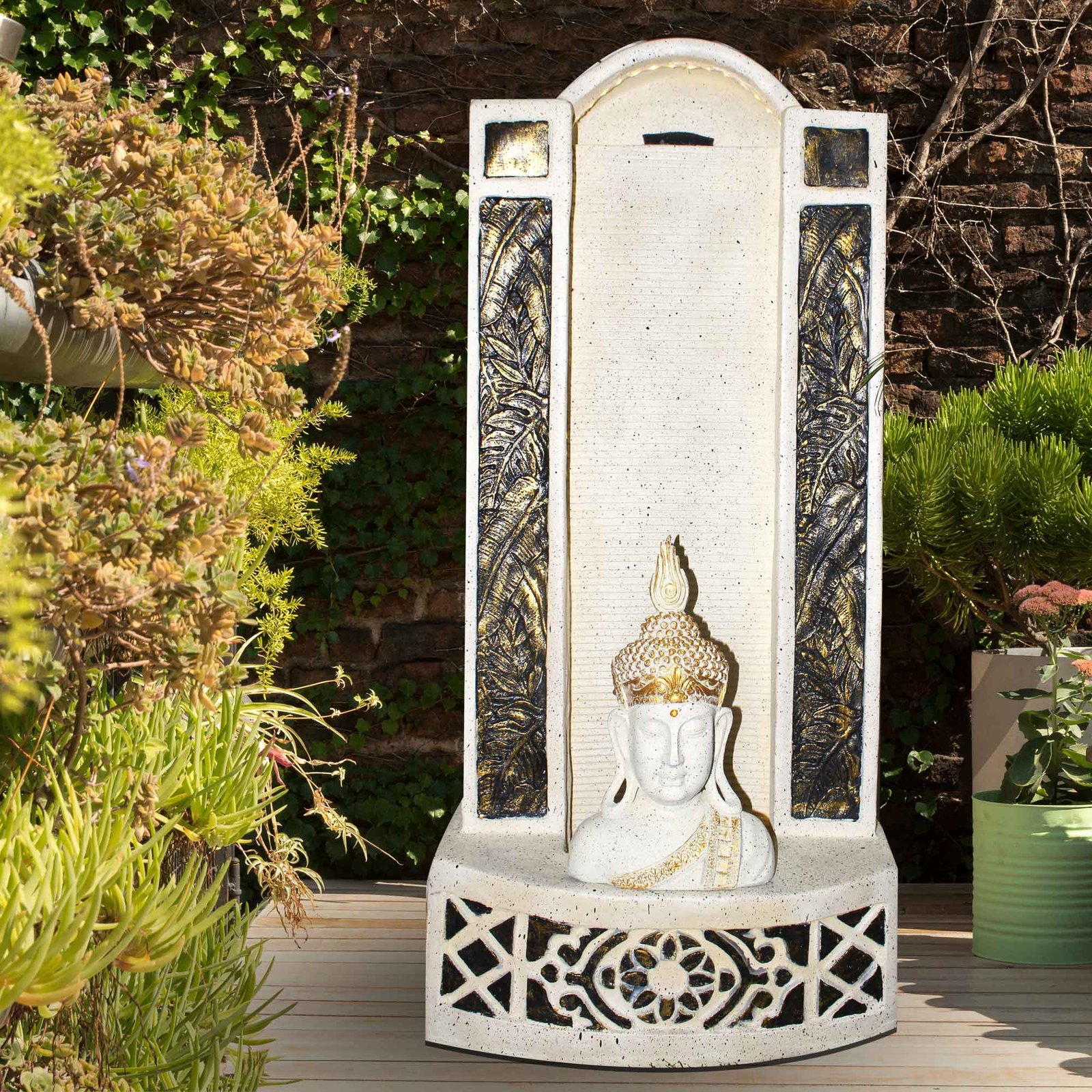 Buddha Face outdoor waterfall fountain Sandstone finish with Lights 122 cm G57GX2529IGDMX-68IGDMX