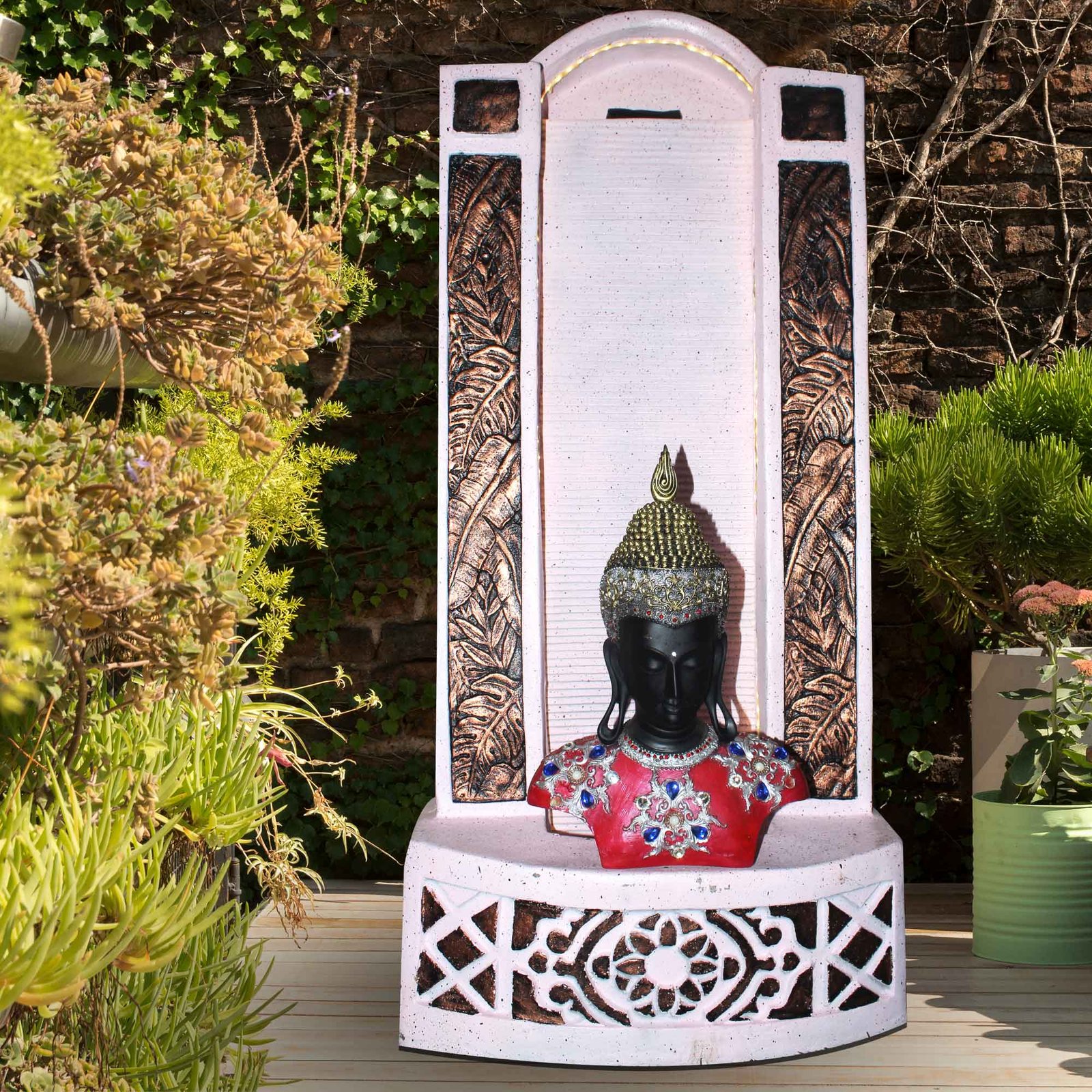 Buddha Bust water fountain for home big size outdoor Sandstone finish with Lights 122 cm G57GX2529PCDMX-367KPNMZ