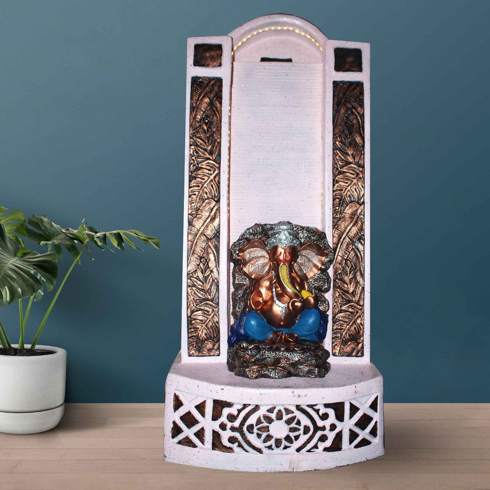 Lord Ganesh fiber waterfalls fountain with Lights - indoor / outdoor Sand stone & Fiber 122 cm G57GX2529PCDMX-594GCMMX