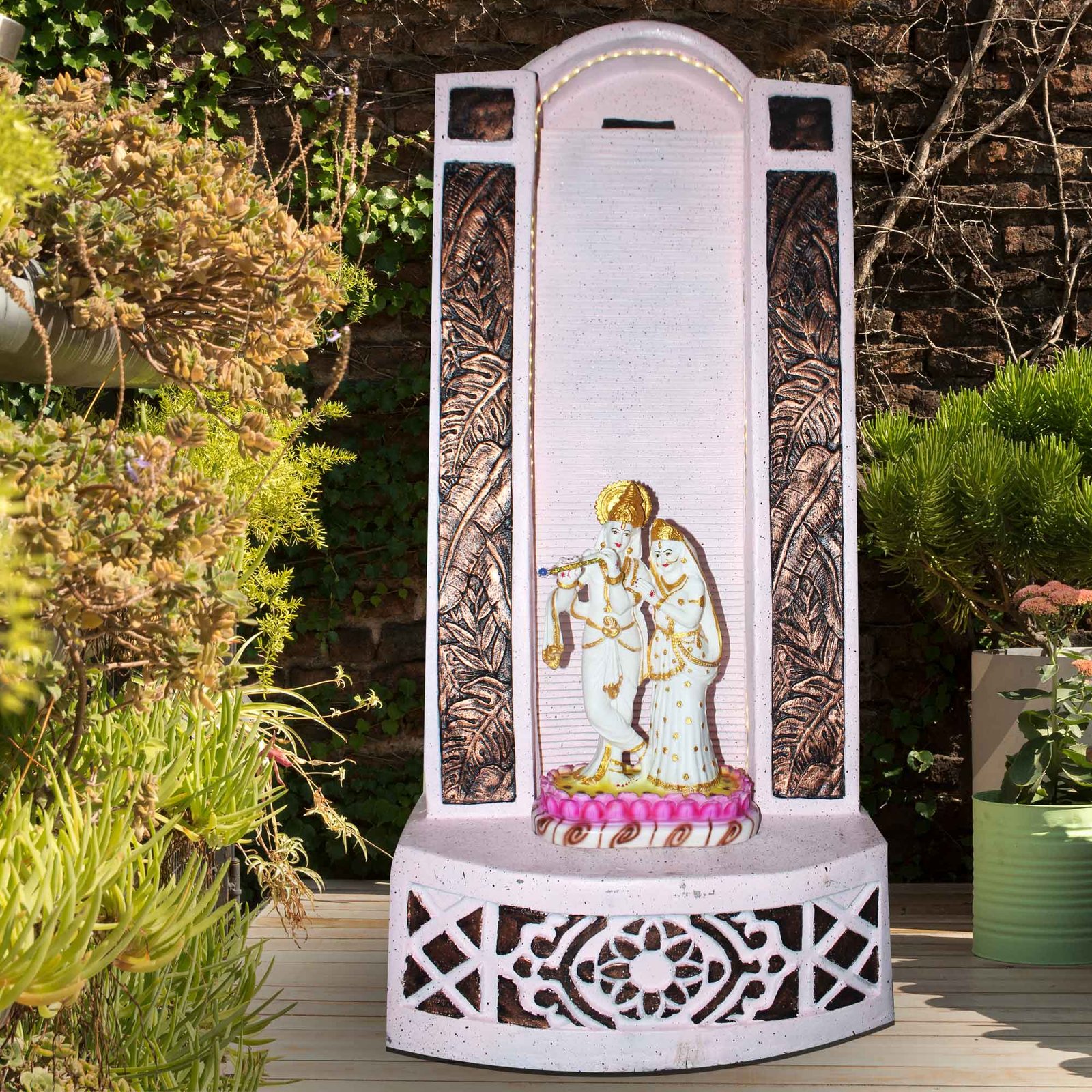 Lord Radha Krishna water fountain outdoor big size Sandstone finish with Lights 122 cm G57GX2529PCDMX-600WGCMX