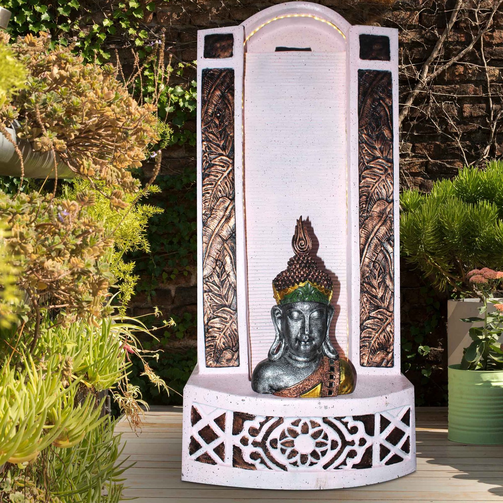 Buddha Bust water fountain for garden outdoor big size Sandstone finish with Lights 122 cm G57GX2529PCDMX-68SCMMX