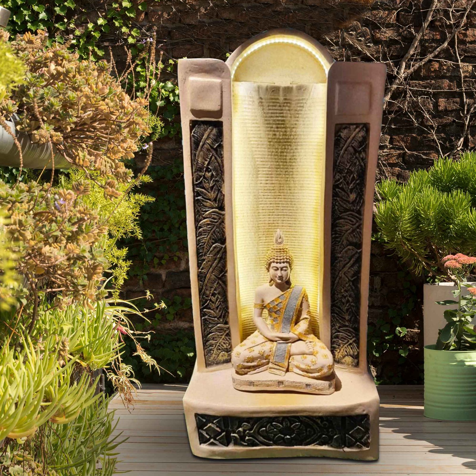 Lord Buddha big waterfall fountain indoor home decor Sandstone finish with Lights 122 cm G57GX2529PGDMX-93