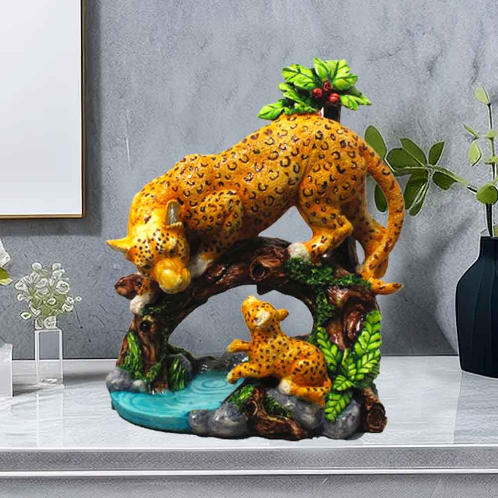 Handicrafts Leopard With Cubs Figurine for office decoration and gift 28 cm G59GX0013M
