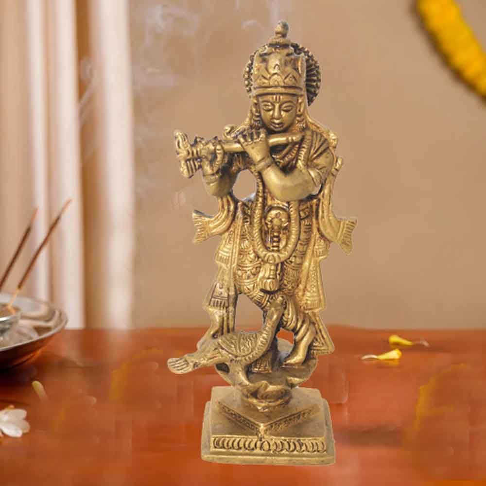 Brass Krishna Idol gift on janamashtami 15 cm G66GX0143G