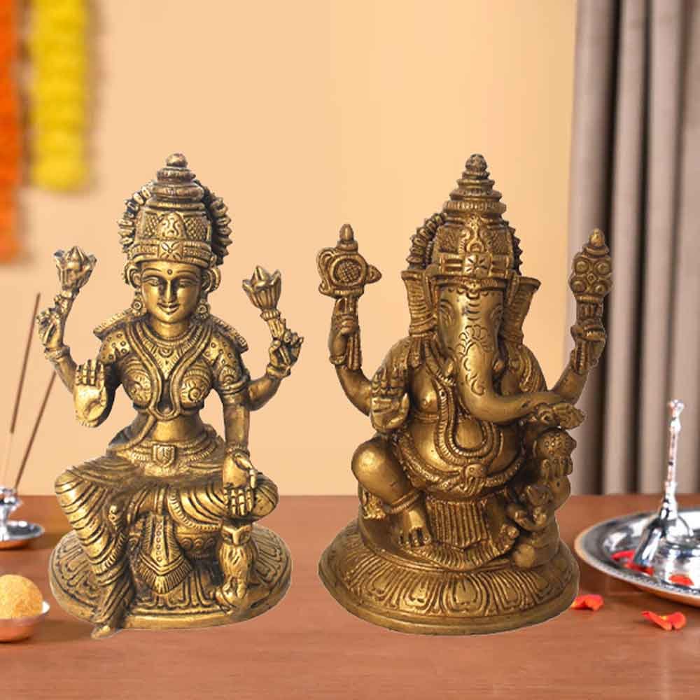 Brass Laxmi Ganesha Idol for gifting on pooja 16 cm G66GX0165G