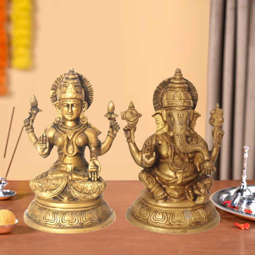 Brass Laxmi Ganesha statue for diwali gift 20 cm G66GX0166G
