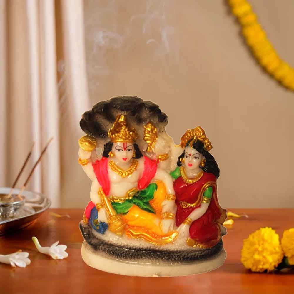 Marble Look Vishnu Laxmi statue for religious function gift 11 cm G71GX0294M