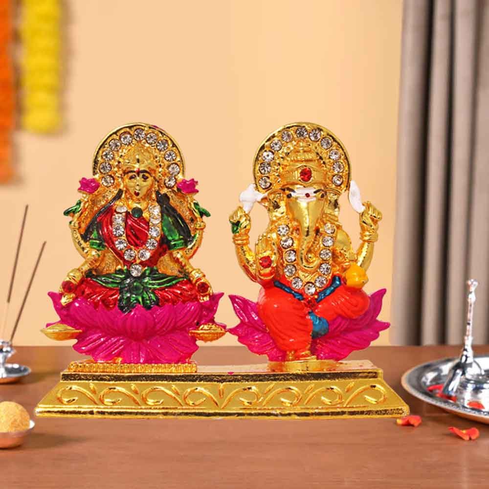 Metallic Laxmi Ganesha Statue for gifting on diwali 6 cm G76GX0041M000XTSS