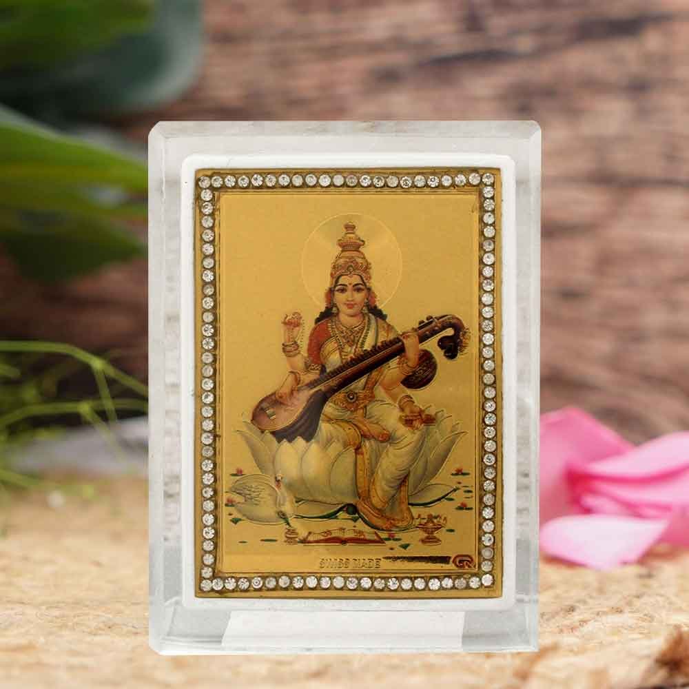 Golden Foil Ma Saraswati for gifting on vasant panchami 9 cm G76GX0221G000XZHH