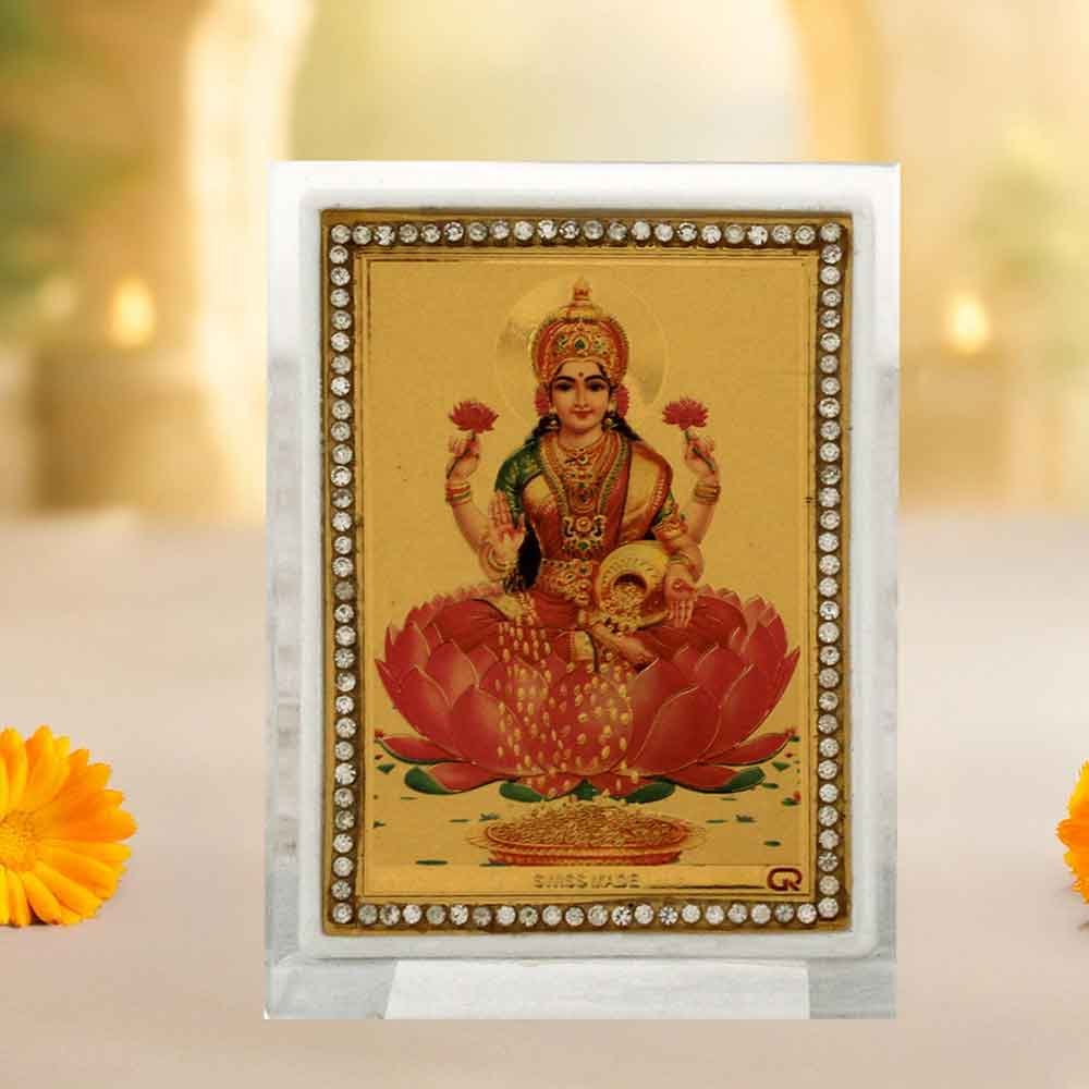 Golden Foil Acrylic God Laxmi Frame Return Gift for vasant panchami 9 cm G76GX0224G000XZHH