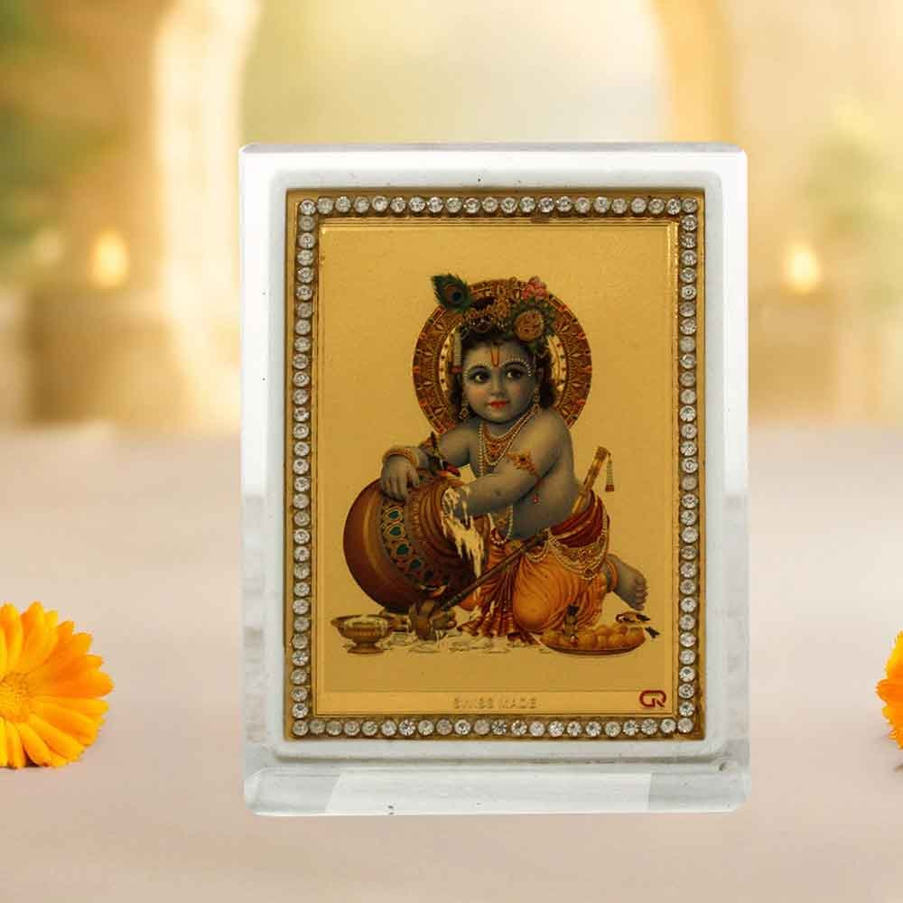 Golden Foil Lord Krishna Frame for gift for janamashtami 9 cm G76GX0243G000XZHH