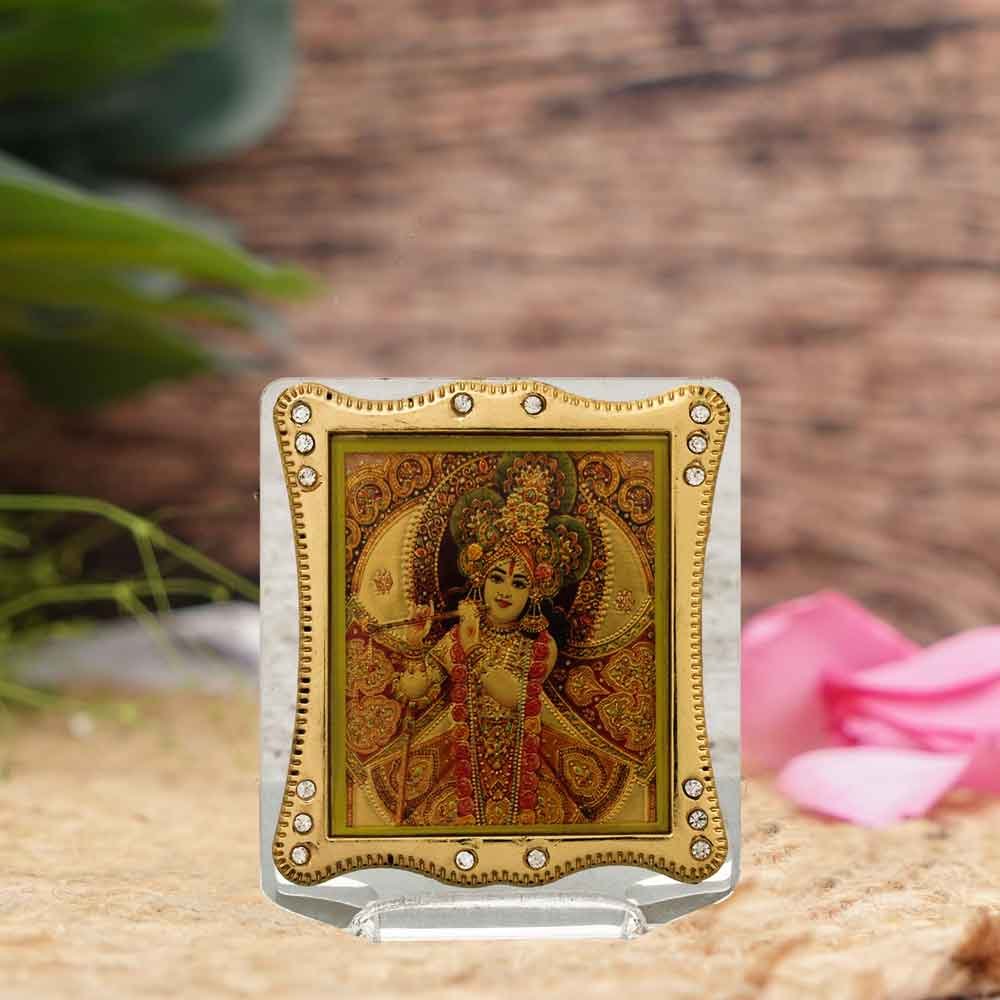 Golden Foil Krishna Acrylic Frame idol for janamashtami 7 cm G76GX0244G000XZRI