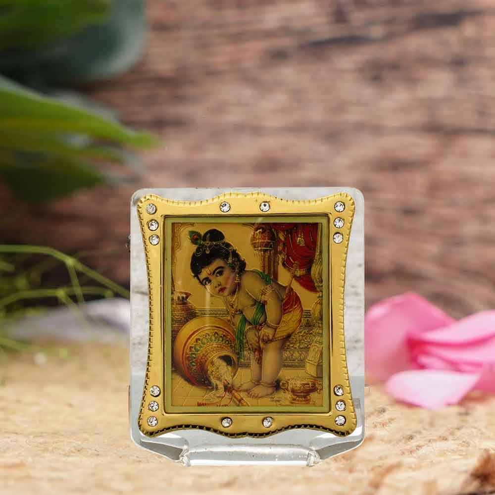 Golden Foil Acrylic God Krishna Frame showpiece for janamashtami gift 7 cm G76GX0245G000XZRI