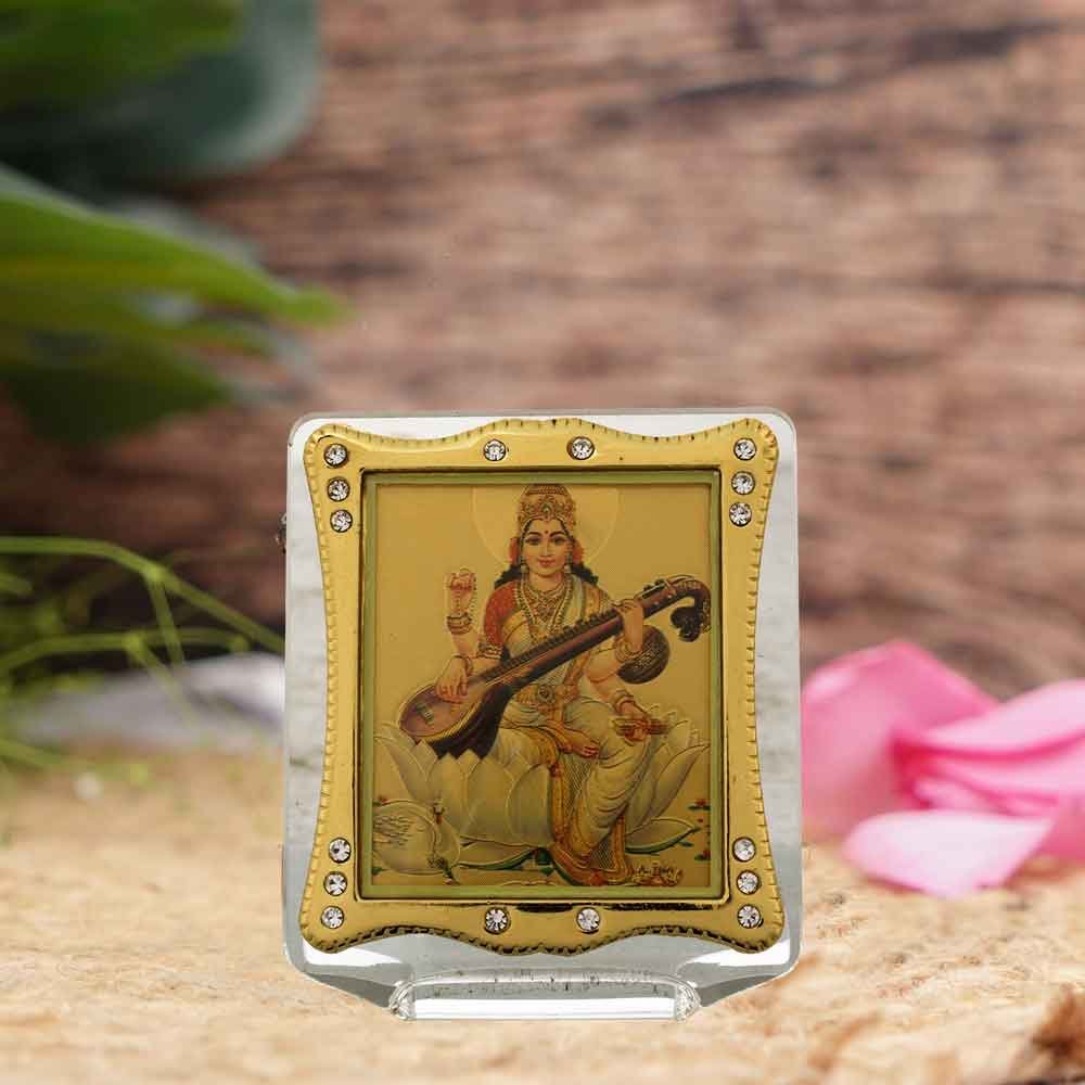Golden Foil Ma Saraswati Frame gift for vasant panchami 7 cm G76GX0250G000XZRI