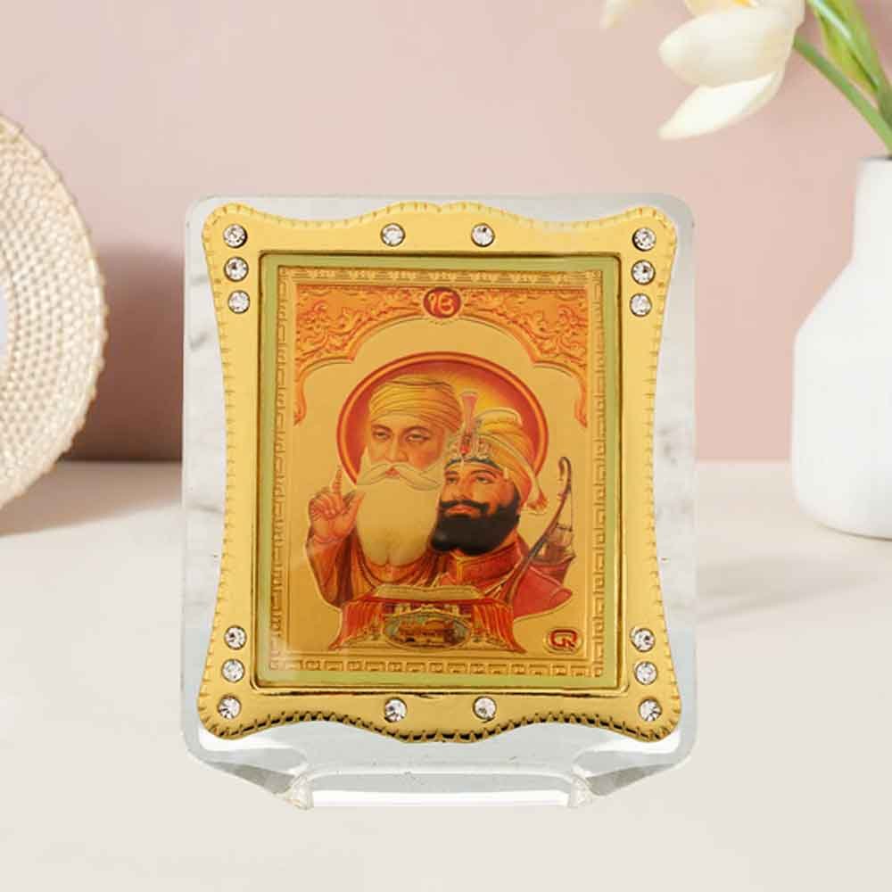 Golden Foil Acrylic Guru Nanak Frame decoration and gurunanak jayanti gift 7 cm G76GX0254G000XZRI