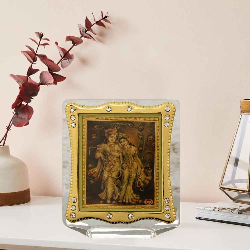 Golden Foil Radha Krishna acrylic frame for car dashboard 7 cm G76GX0257G000XZRI