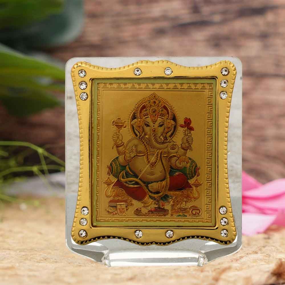 Golden Foil Acrylic Lord Ganesha showpiece for ganesh chaturthi 7 cm G76GX0259G000XZRI