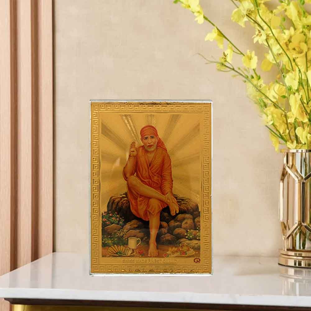 Golden Foil Sai Baba Idol Frame for table decoration 9 cm G76GX0264G000XZTO