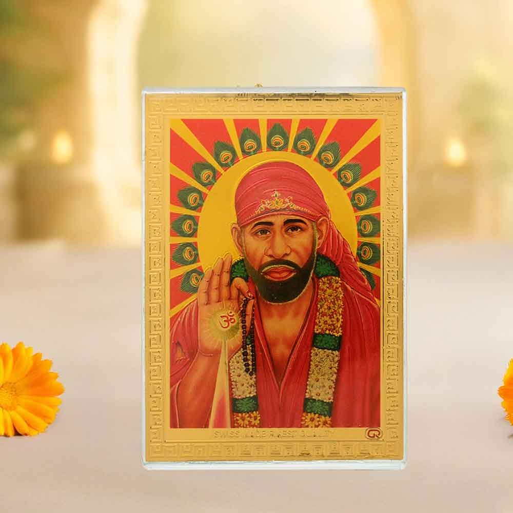 Golden Foil Sai Baba Frame gift items on religious function 9 cm G76GX0268G000XZTO