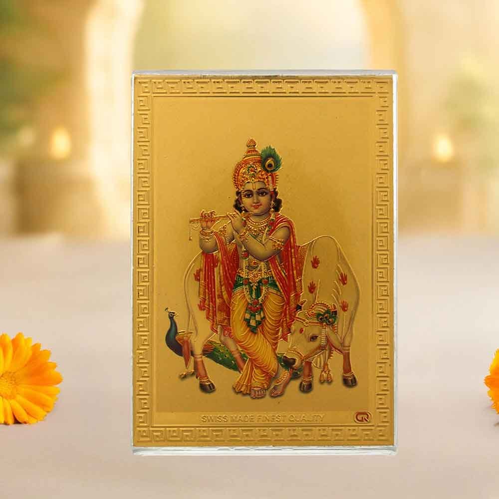 Golden Foil Lord Krishna idol for gifting on janamashtami 9 cm G76GX0271G000XZTO