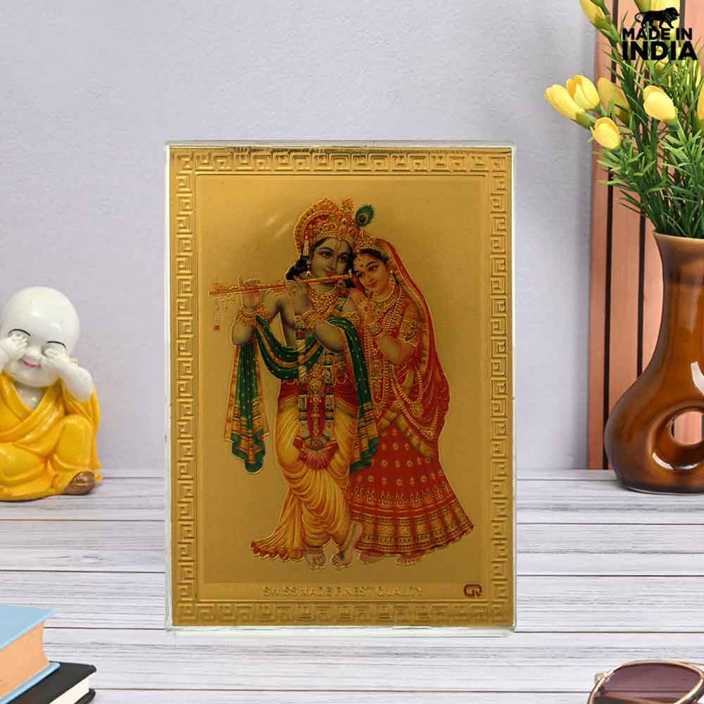 Golden Foil Radha Krishna God Frame gift items on janamashtami 9 cm G76GX0279G000XZTO