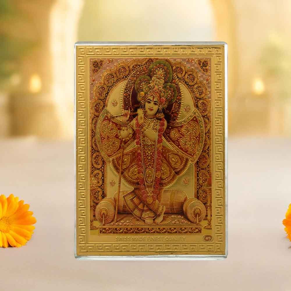 Golden Foil Acrylic Krishna God Frame statue on janamashtami 9 cm G76GX0281G000XZTO
