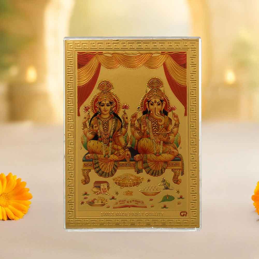 Golden Foil Laxmi Ganesh Acrylic Frame gift items on diwali 9 cm G76GX0284G000XZTO