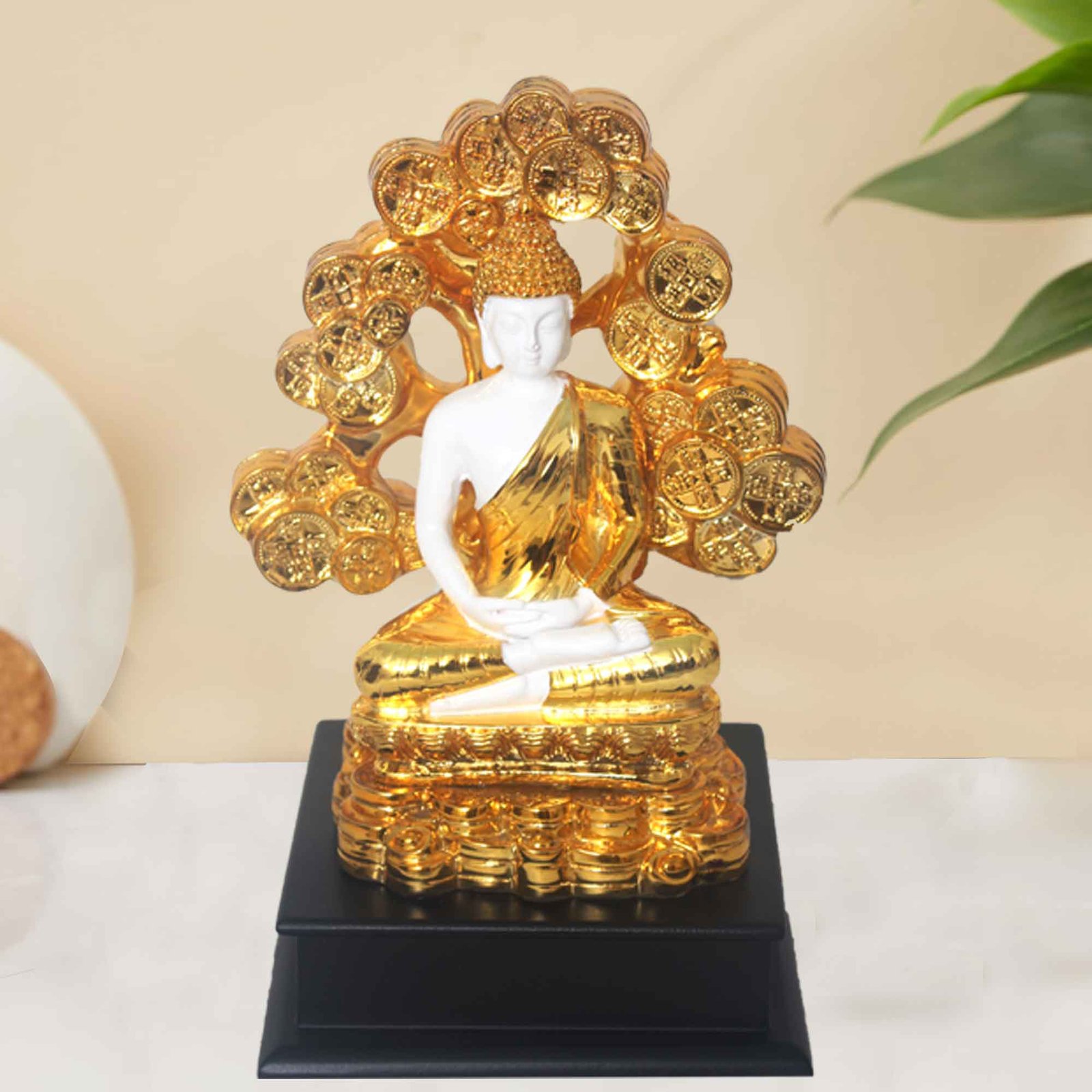 Gold Plated Coin Buddha statue for tv unit and Raksha Bandhan Gift 25 cm G82GX0006W