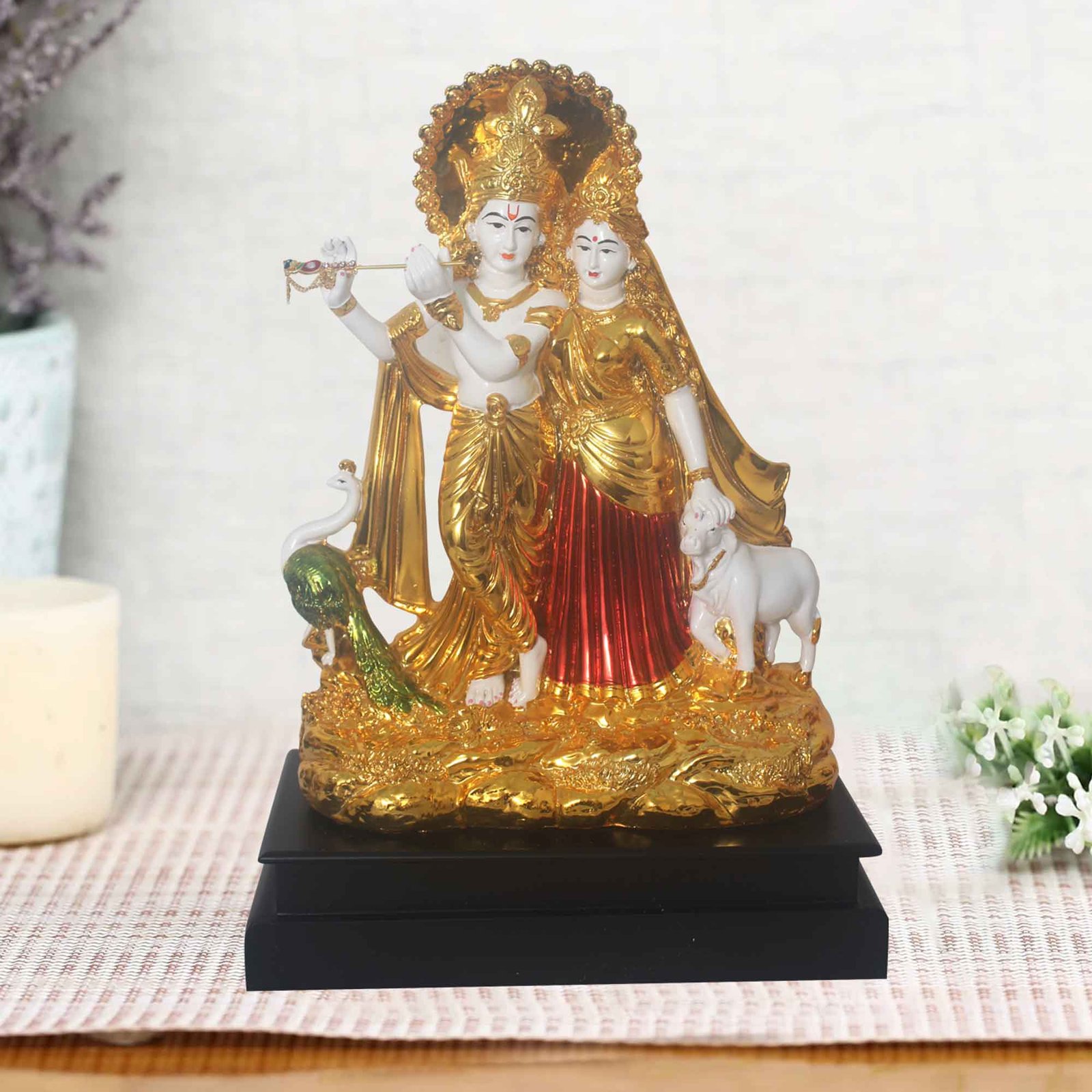 Gold Plated Radha Krishna Idol artifacts for tv unit and Janamashtmi Gift 51 cm G82GX0009R