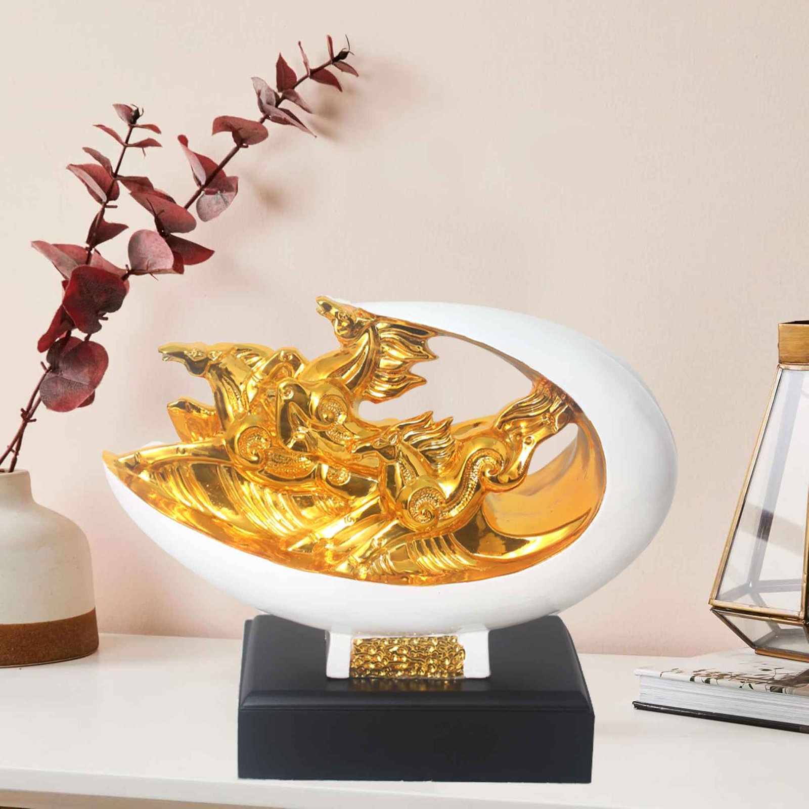Gold Plated Horse Sculpture artifacts for living room and Corporate Gift 25 cm G82GX0010W