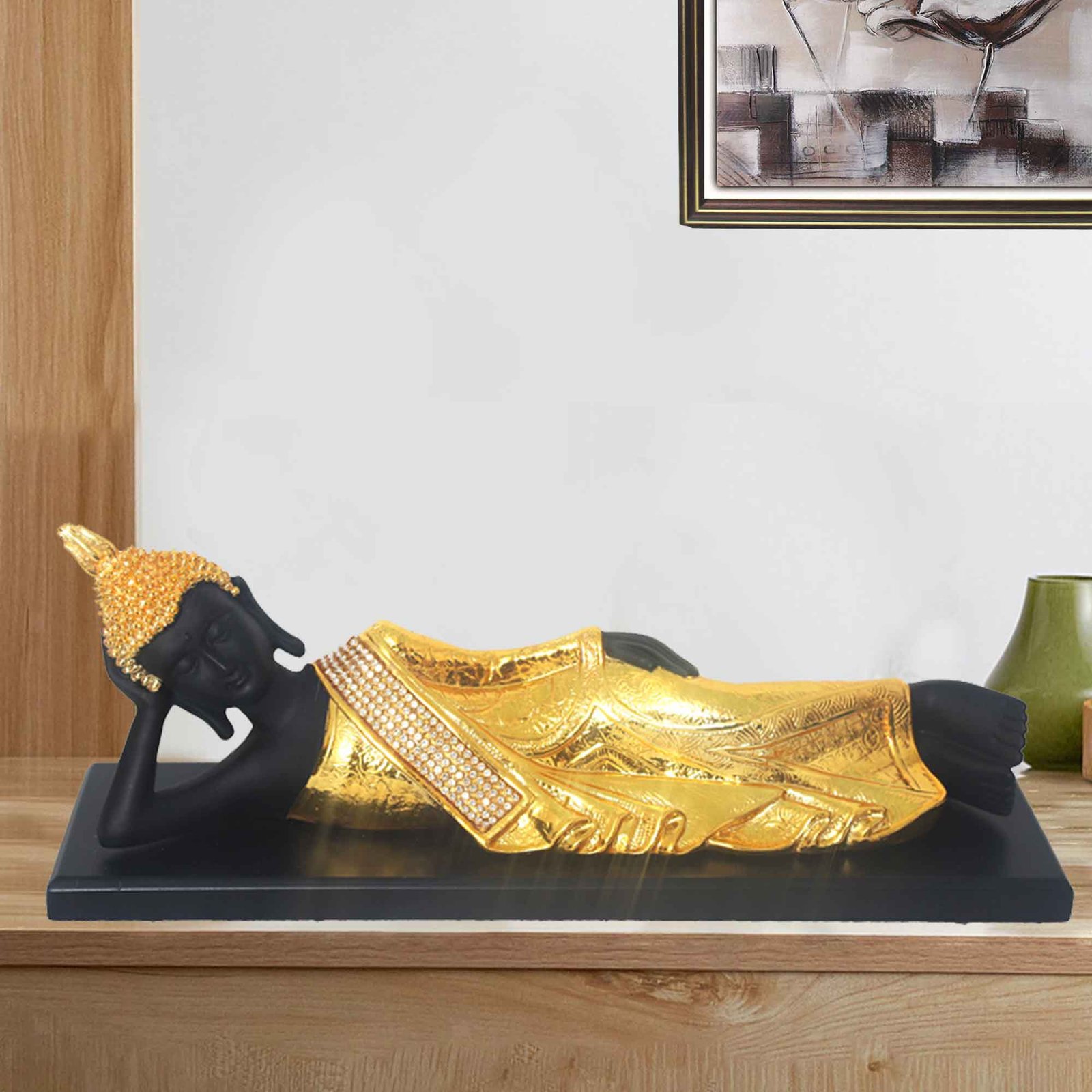 Gold Plated Sleeping Buddha Idol figures for living room and Anniversary Gifts 14 cm G82GX0015K