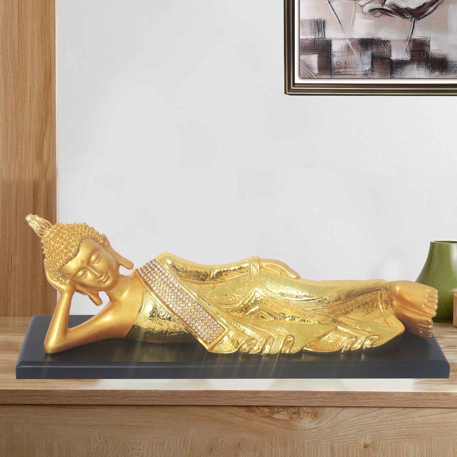 Gold Plated Sleeping Buddha Idol gift items for home inaugration 14 cm G82GX0015Y