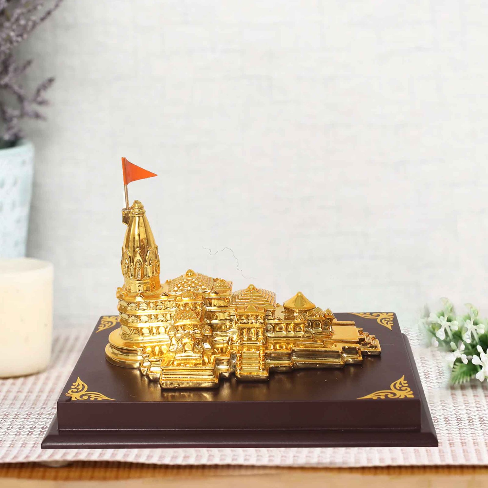 Gold Plated Ram Mandir showpiece for tv unit and Birthday Gift 14 cm G82GX0029G
