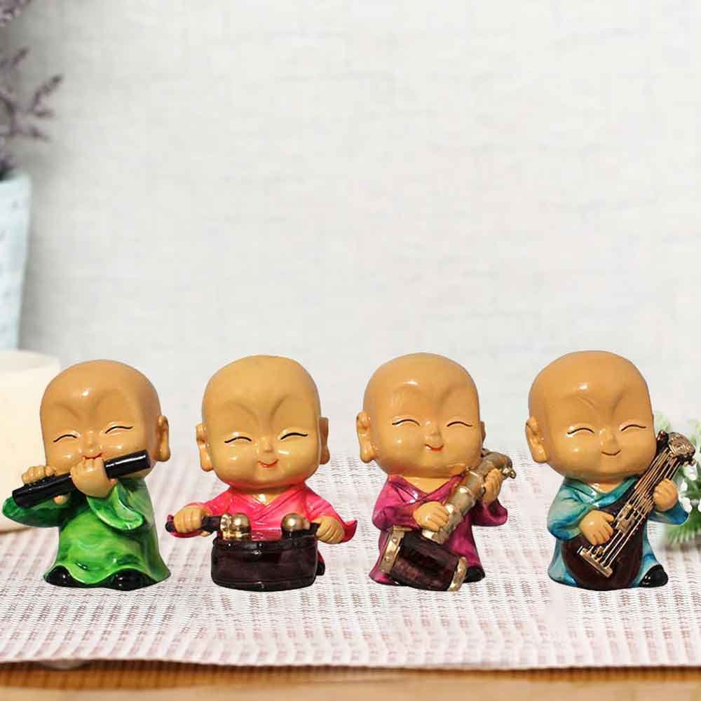 Set of 4 Musical Monk Statue Showpiece for living room and birthday gift 16 cm G83GX0077M000XRRS