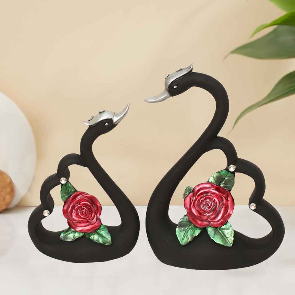 Decorative Rose Duck Swan Pair idol for gifting 26 cm G86GX0077K