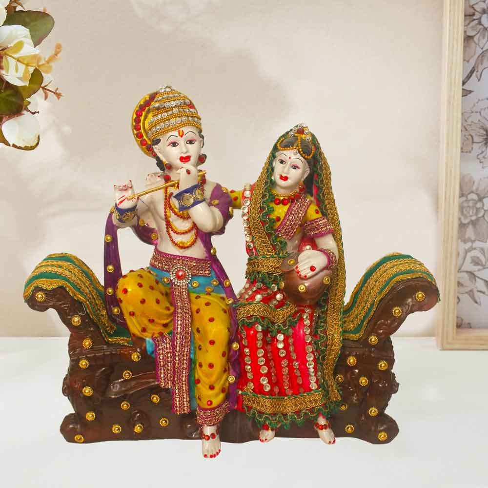 Jewellery Decorated Sofa Radha Krishna for living room and anniversary gift 30 cm G98GX0035M