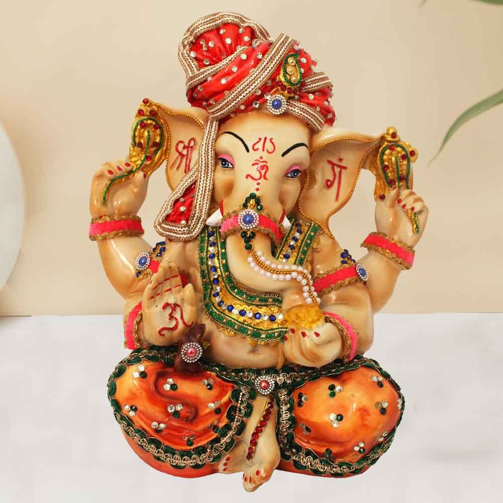 Jewellery Decorated Pagdi Ganesha Statue for office decoration 40 cm G98GX0040I