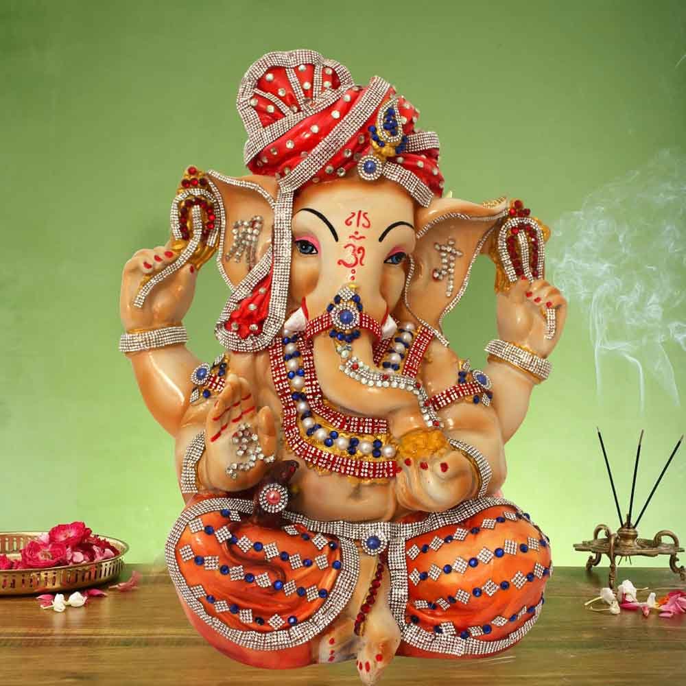 Jewellery Decorated Pagdi Ganesha Murti figure for gift 40 cm G98GX0041I