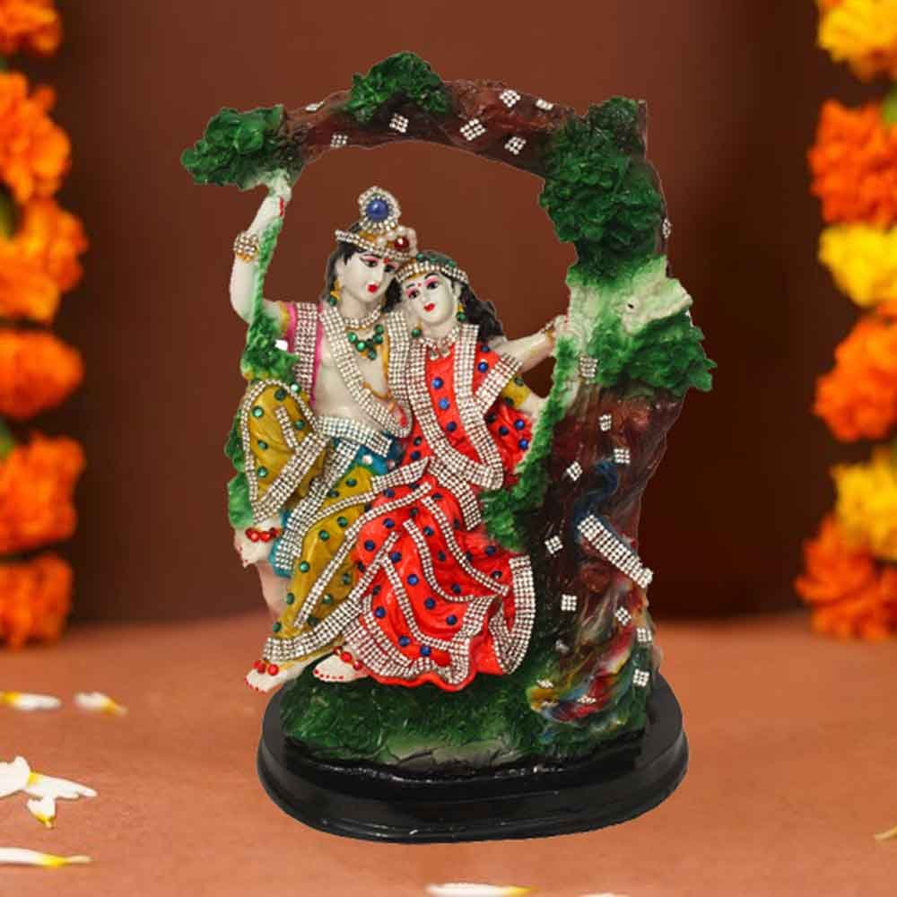 Jewellery Decorated Radha Krishna statue for living room 31 cm G98GX0043M