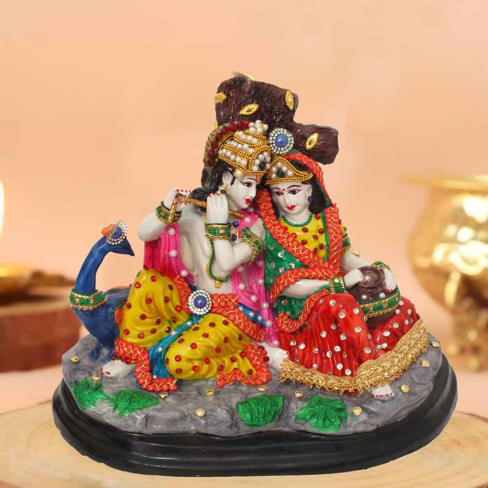 Jewellery Decorated More Radha Krishna Sculpture return gift on birthday 23 cm G98GX0045M