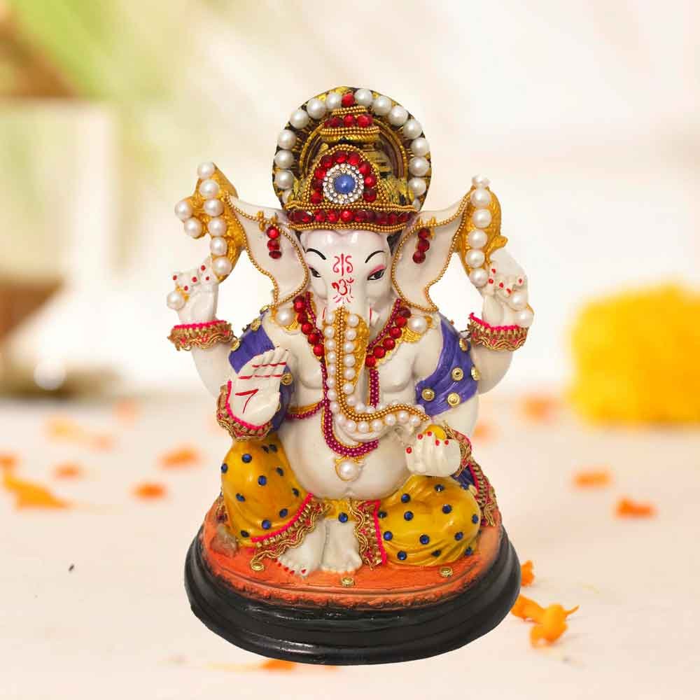 Jewellery Decorated Ganesha Idol gift on marriage anniversary 23 cm G98GX0047M