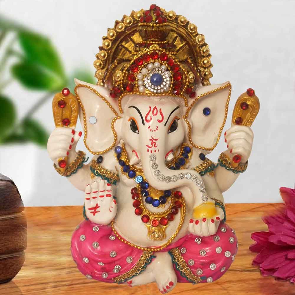 Lord Mukut Ganesha Jewellery Decorated Statue for gifting on ganesh chaturthi 18 cm G98GX0075P